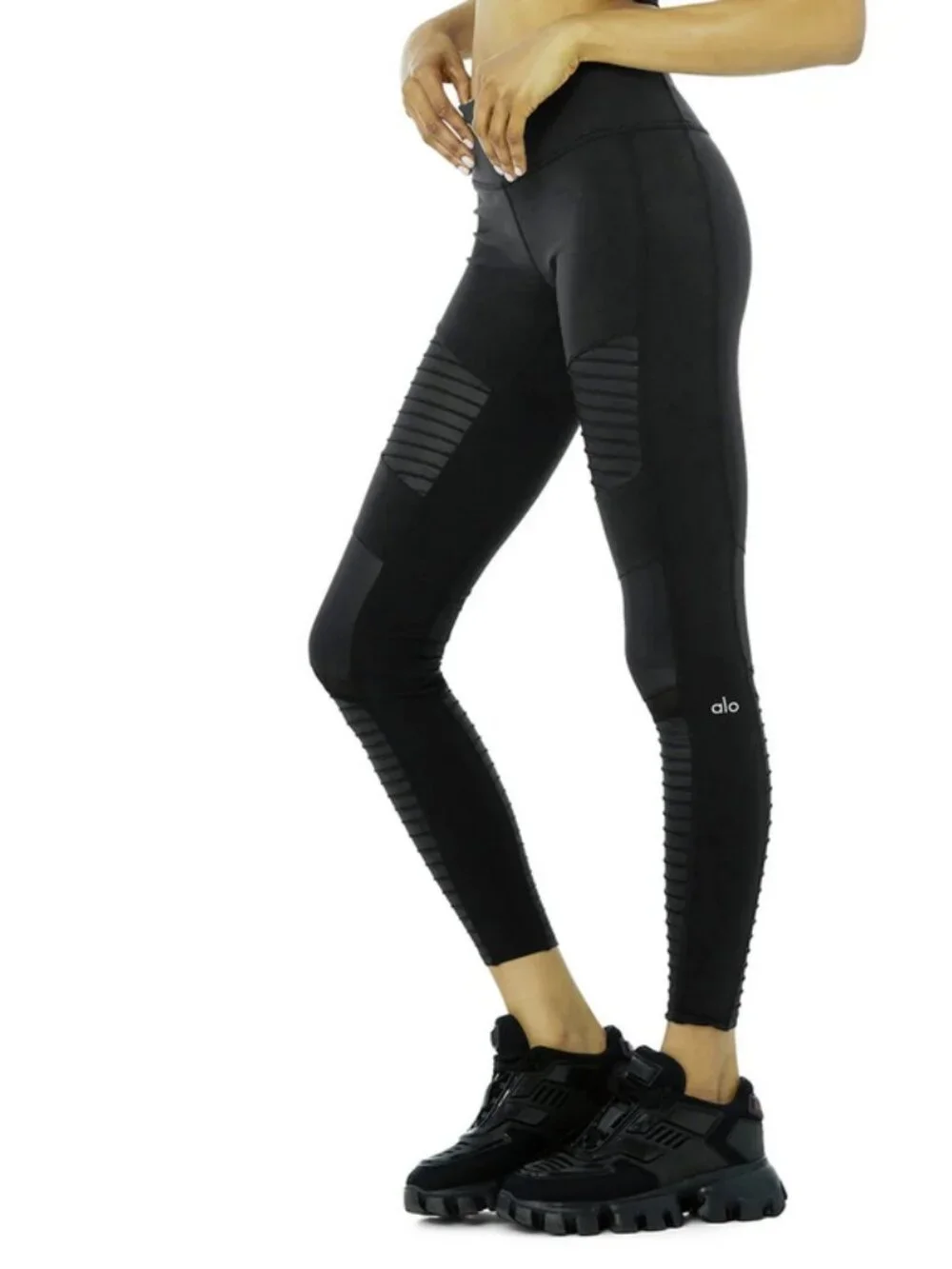 Alo Moto High Waist Panel Active Yoga Leggings *Airbrush - Black - Size XS